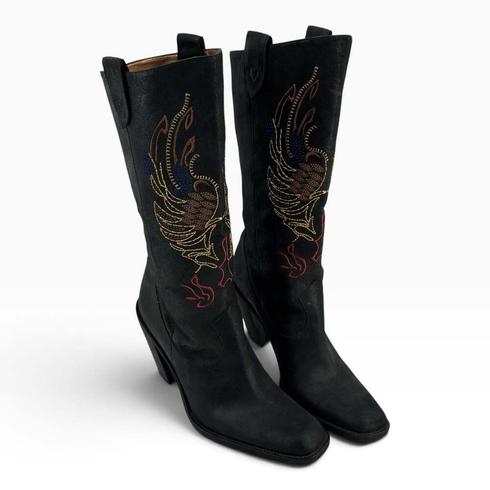 Gianni Bini Womens 9.5 Tall Western Cowboy Boots Embroidered Eagle Square Toe